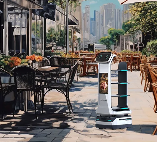 Der intelligente Lieferroboter AutoXing Mars stellt auf der Hiroshima-Ausstellung in Japan sein D...